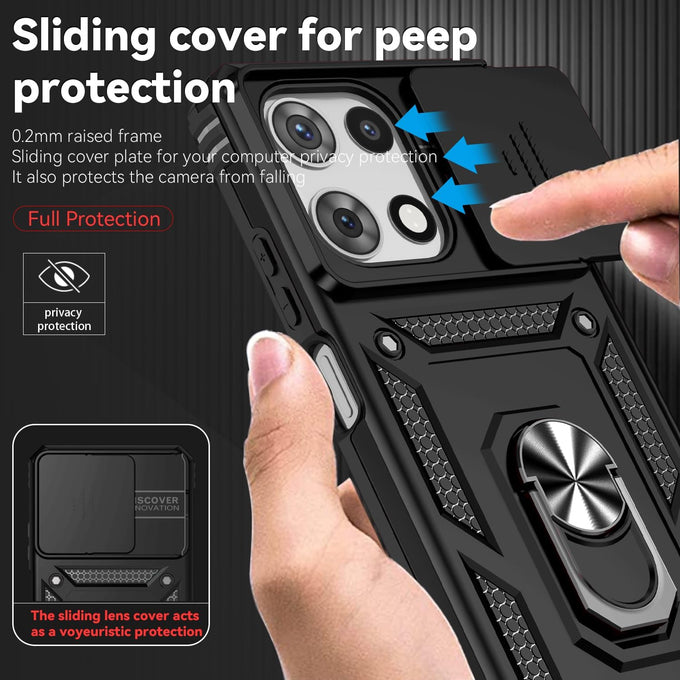 for Motorola Moto G 2025 / Moto G 2026 / Moto G Play 2026 Case, with Slide Camera Cover HD Screen Protector [Military Grade 16ft. Drop Tested] Ring Holder Kickstand Protective Phone Case, Black