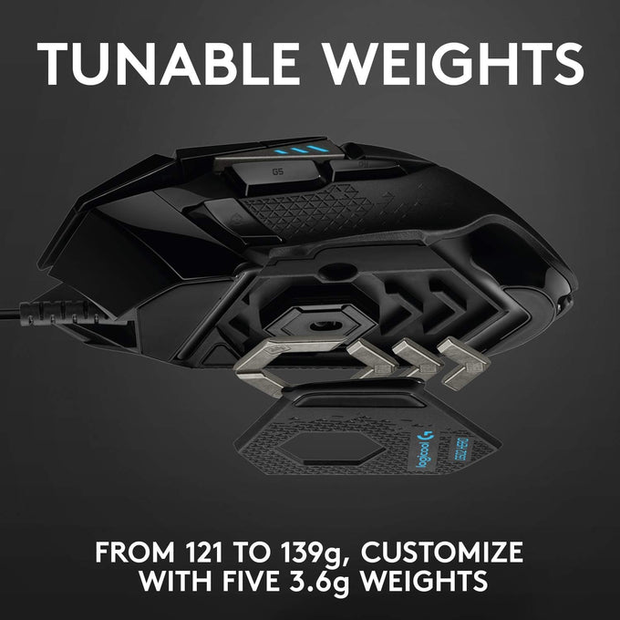 Logitech G502 Hero High Performance Wired Gaming Mouse, Hero 25K Sensor, 25,600 DPI, RGB, Adjustable Weights, 11 Buttons, On-Board Memory, PC/Mac