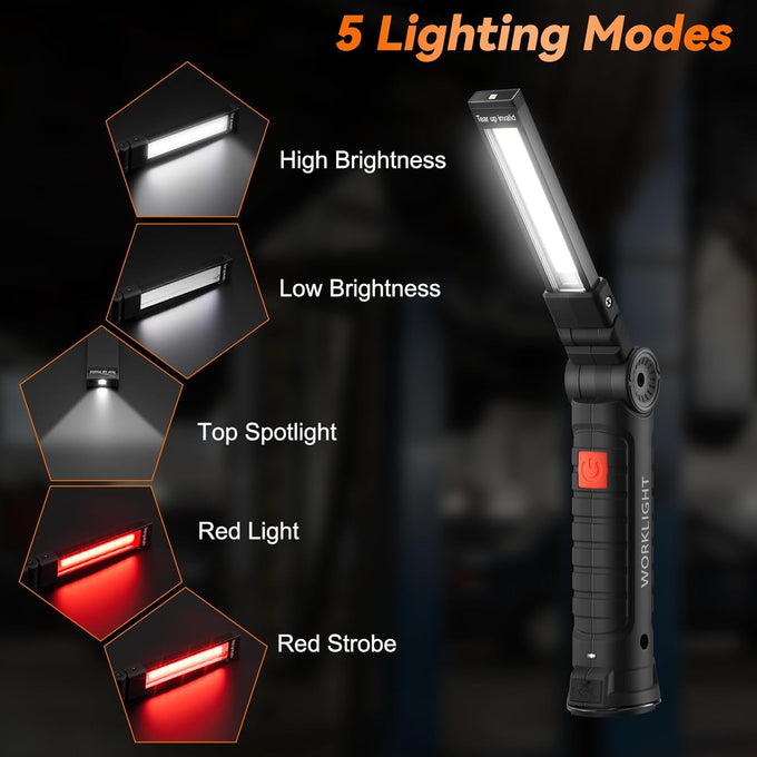 Magnetic Work Light 6Pack, Rechargeable Work Light with 360° Rotation, 5 Mode Mechanic Light, Compact Rechargeable Flashlight with Hook for Car Repairing, Emergency, Valentines Day Tool Gifts for Him
