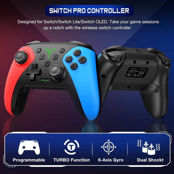 wireless switch controller for nintendo switch / switch 2 / lite / oled with back touch buttons, wake-up, programmable & turbo function