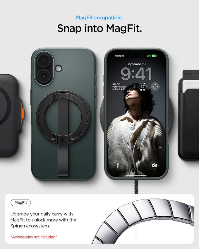 Spigen for iPhone 17 Case, Thin Fit MagFit [TPU Covered Camera Control] [Compatible with MagSafe] - Abyss Green