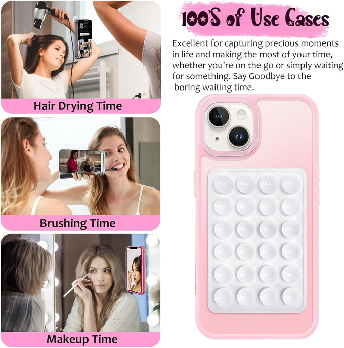 LvShuLiangPin Anteel Silicone Suction Phone Case Mount, Silicon Adhesive Phone Accessory for Smartphones, Hands-Free Mirror Shower Phone Holder for Selfies, Tiktok Videos (White)