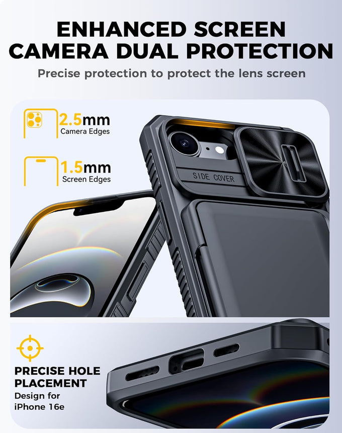 for iPhone 17e Case/iPhone 16e Case Wallet, Built-in Card Holder (4-5 Cards), RFID Blocking,Camera Control Button, Slide Camera Cover, Shockproof Rugged Phone Case for iPhone 17e/16e, Black