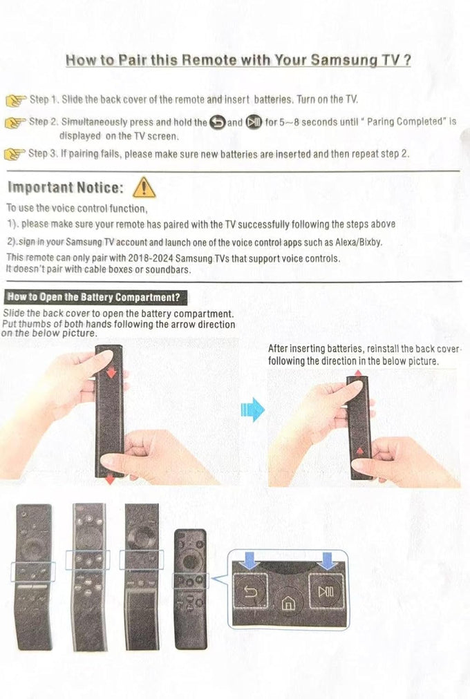 for Samsung TV Remote Replacement,Compatible for Samsung Smart TV Remote Control