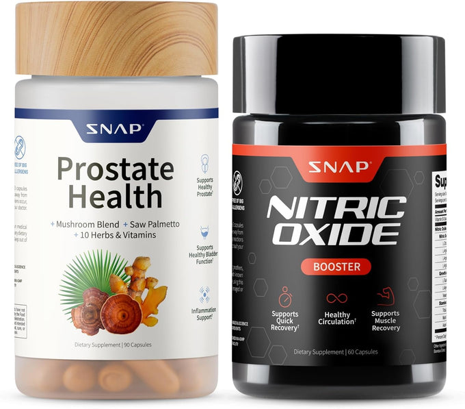 Snap Supplements Nitric Oxide Booster + Prostate Health Supplements for Men, Circulation, Stamina & Urinary Support, L-Citrulline, L-Arginine, Saw Palmetto for Men, Caffeine-Free, 60 + 90 Capsules