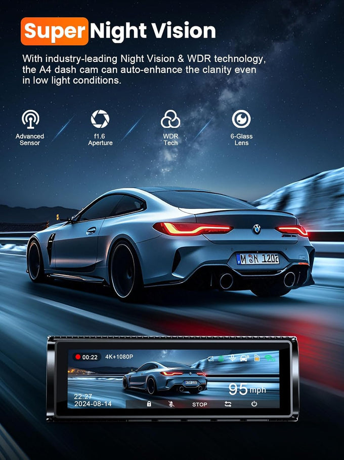 4K Dash Cam Front and Rear, Built-in 5G WiFi GPS, 64GB Card Included, 3.59'' IPS Screen Dash Camera for Cars, Dual Dashcam with G-Sensor, Loop Recording, WDR, Night Vision, 24H Parking Monitor