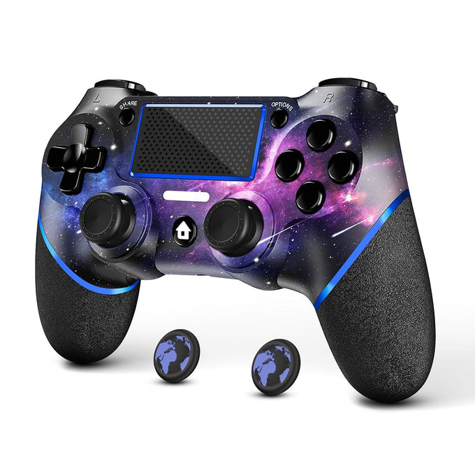 AceGamer Wireless Controller for PS4 – Custom V2 Gamepad with Non-Slip Grip, 3.5mm Audio Jack & Thumb Caps (Galaxy Design)