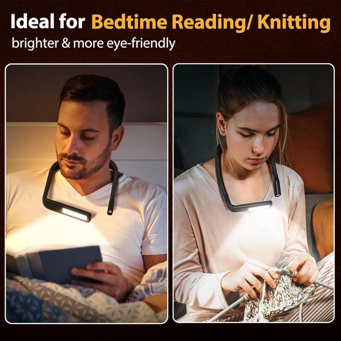 Neck Reading Light Book Lovers Gifts, Rechargeable 2000mAh 10-80Hrs Eye-friendly Wide Lamp Book Light, Birthday Valentines Day Gifts for Him Men Women Readers, Camping Knitting Crochet Accessories