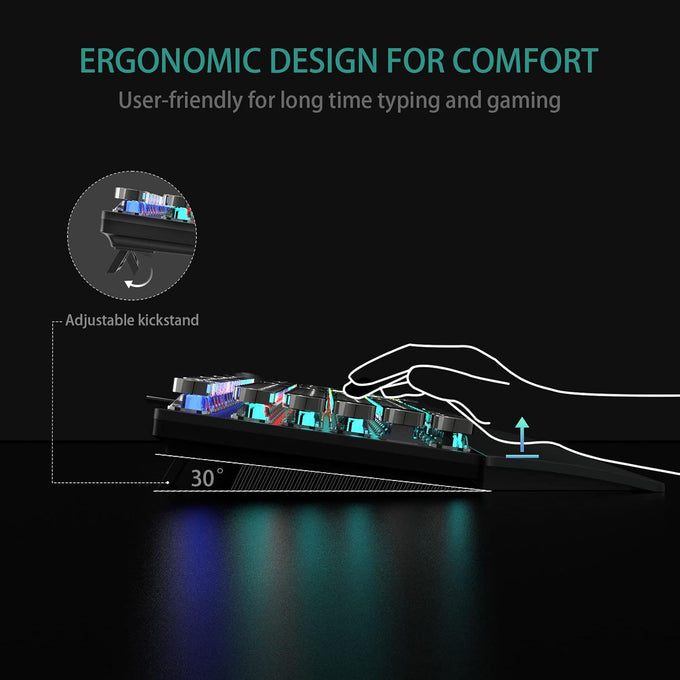 AULA F2088 Typewriter Style Mechanical Gaming Keyboard Wired,Blue Switches,Rainbow LED Backlit,Removable Wrist Rest,Media Control Knob,Retro Punk Round Keycaps,USB Wired Computer Keyboard