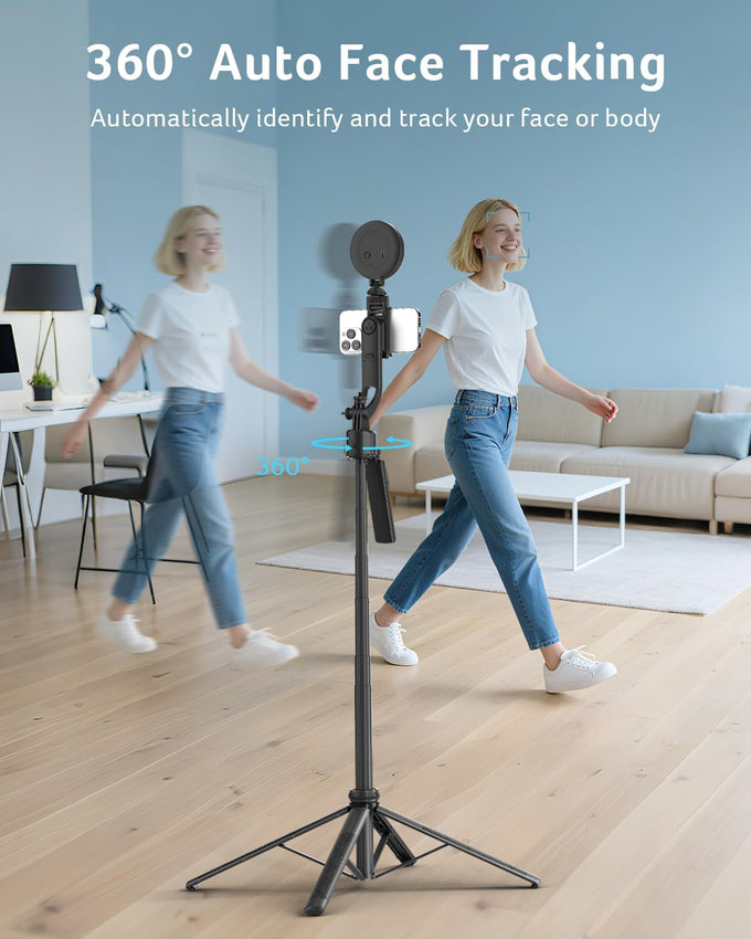 acer Auto Face Tracking Tripod for iPhone/Cell Phone/Android/Camera with Light and Remote, 64", No App, 360°Rotating Tripod Selfie Stick for Tiktok YouTube Vlog Live Streaming Video Recording