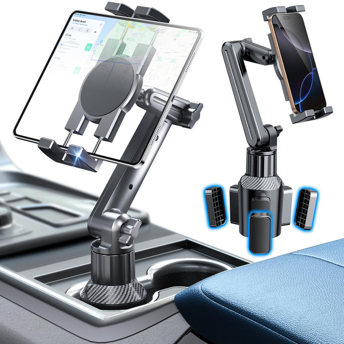 eSamcore Cup Holder Tablet Mount for Truck, Car Tablet Holder with Adjustable 15" Height 360° Rotation Stand, 0.9" Depth Clamp Fit for iPad Air/Pro/Mini 4.7"-12.9" Foldable Phone iPhone