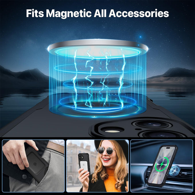 CENHUFO Magnetic Privacy for iPhone 17 Case [Compatible with Magsafe] Full Body Phone Case Built-in 9H Tempered Glass Privacy Screen Protector Camera Protection Shockproof Bumper Clear Cover -Black