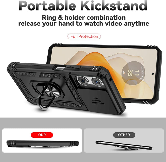 for Motorola Moto G 2025 / Moto G 2026 / Moto G Play 2026 Case, with Slide Camera Cover HD Screen Protector [Military Grade 16ft. Drop Tested] Ring Holder Kickstand Protective Phone Case, Black