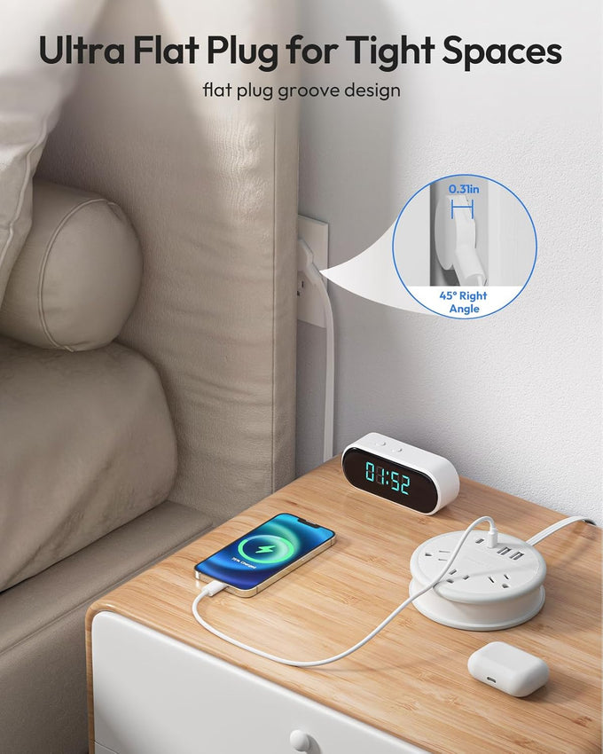 NTONPOWER Travel Power Strip, Travel Essentials, Cruise Essentials 3 Outlets 4 USB Ports(2 USB C), 4FT Wrapped Around Extension Cord for Travel Cruise Ship Beach Vacation Essentials White