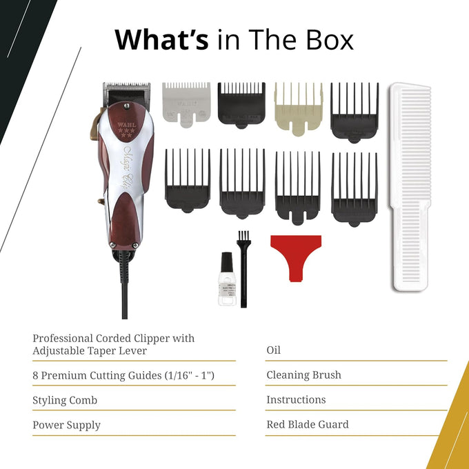 Wahl Professional 5 Star Series Magic Clip Precision Fade Clipper with Zero Overlap Adjustable Blades, Corded Operation, V9000 Motor, Chrome