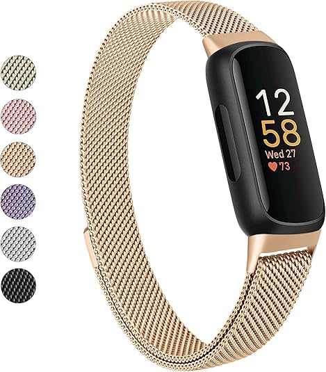 Vanjua for Fitbit Inspire 3 Bands Women Men, Stainless Steel Metal Mesh Loop Adjustable Magnetic Wristband Replacement Straps Compatible with Fitbit Inspire 3 Fitness Tracker