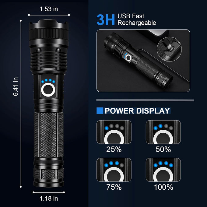 3 Pack Rechargeable Flashlights High Lumens, 990000LM Super Bright LED Flashlight, Adjustable Powerful Flash Light with 5 Modes & USB Cable, Waterproof Handheld Flashlight for Home Camping Outdoor