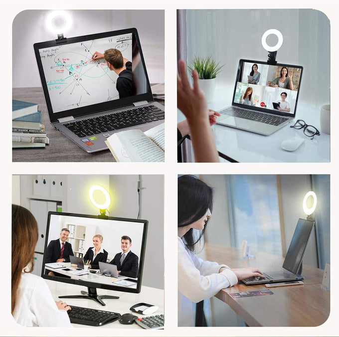 LED Ring Light Video Conference Lighting Kit, Dimmable 3200K–6500K Clip-On Light for Laptop, Phone & Monitor (Black)
