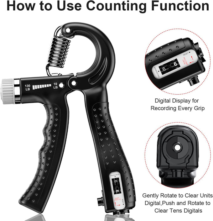 Hand Grip Strengthener 2 Pack - Adjustable Resistance 10-130 lbs, Forearm Exerciser for Muscle Building & Injury Recovery