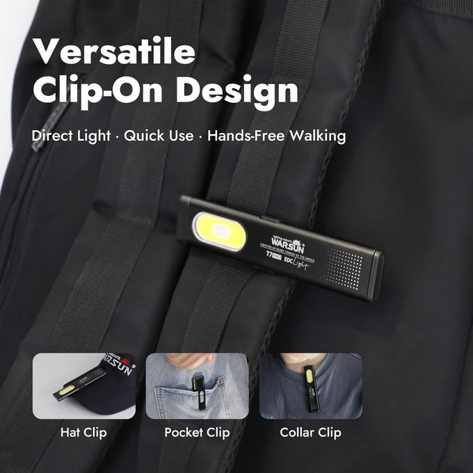 WARSUN Compact Multi-Mode Pocket LED Flashlight - 675LM, USB-C Rechargeable, IPX4, Dual Material, Red/Blue Strobe, for Everyday Carry & Travel