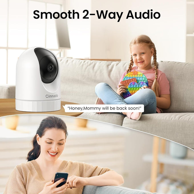 Cinnado Security Camera Indoor-2K 360° WiFi Cameras for Home Security，Pet/Dog/Baby Camera with Phone app, 2-Way Audio, Night Vision, 24/7 SD Card Storage, Works with Alexa & Google Home (2.4Ghz)-D1