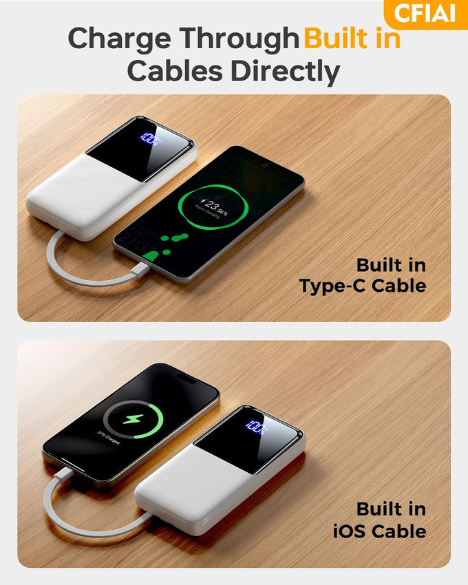 Portable Charger Power Bank - 15,000mAh Battery Pack Portable Phone Charger with Built in Cable 22.5W Fast Charging Powerbank Compatible with iPhone Android Samsung Phone, Travel Camping Essential