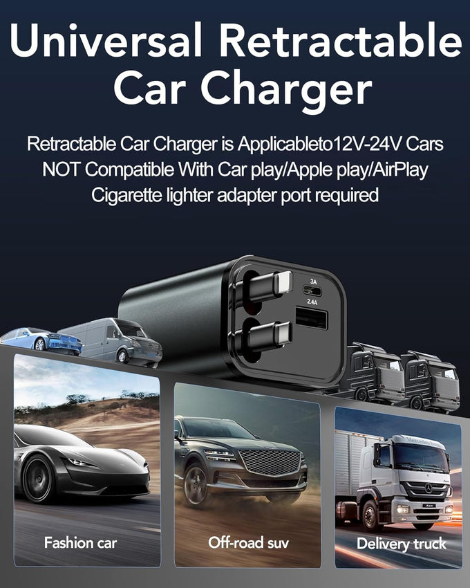 Retractable Car Charger Adapter for iPhone 17,4 in 1 Fast Charging Car Phone Charger,69W USB C Car Truck Accessories,Road Trip Essentials Gift for Men Women for iPhone 17 Pro Max/16/15/14/13/12,Galaxy