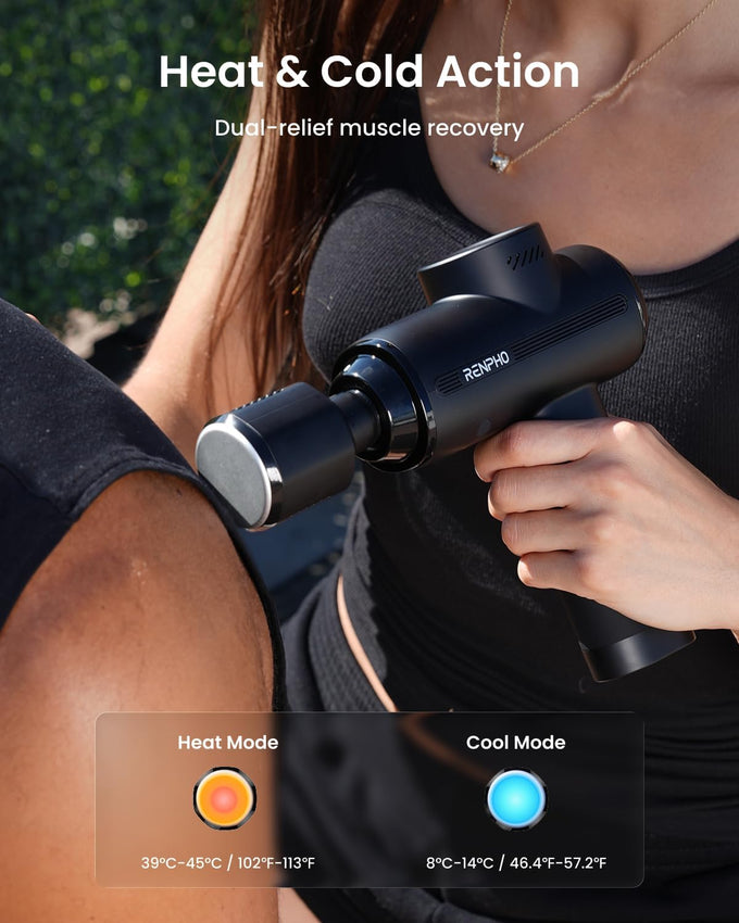 RENPHO Active Thermacool 2 Massage Gun with Heat and Cold, Valentine's Day Gifts, [2026 Upgraded] Percussion Deep Tissue Handheld Neck Massager, FSA Approved, Muscle Masajeador for Men Women HSA
