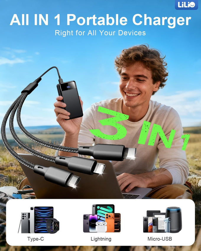 LILIO Portable Charger Power Bank，60,000mAh Battery Pack, 22.5W Power Bank Fast Charging with USB Cable, Phone Charger for iPhone 17/16/15/14/13 All Series/Samsung/Android, Camping Essentials, Black