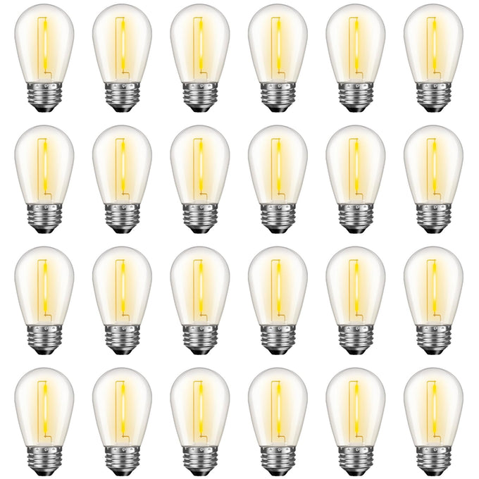24 Pack S14 LED String Light Bulbs – 1W Dimmable Waterproof Edison Bulbs, E26 Base, 2200K Warm White