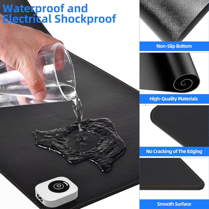 Heated Desk Pad Mouse Pad - Heated Desk Mat - Warm Desk Pad - 3 Levels Heating & 4 Hours Auto Shut-Off, PU Leather Mouse Pad - 31.5 x 13 inch(Dull Black)