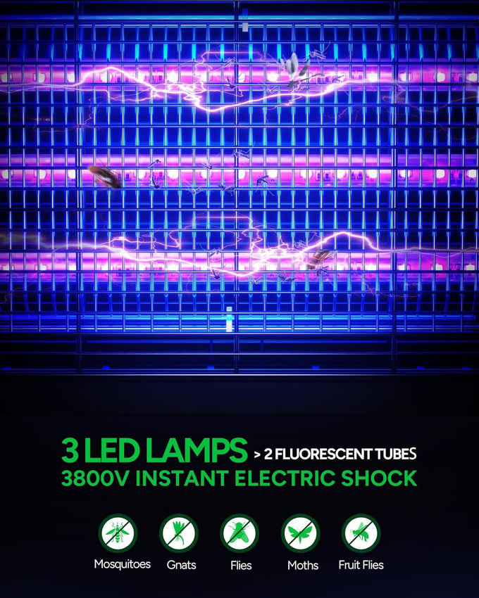 Buzbug LED Bug Zapper Indoor, 3800V High-Voltage, 3 LED Bulbs Up to 50,000 Hours, Electric Mosquito Zapper, Fly Trap Mosquito Trap, Fly Killer Fly Zapper -MA009