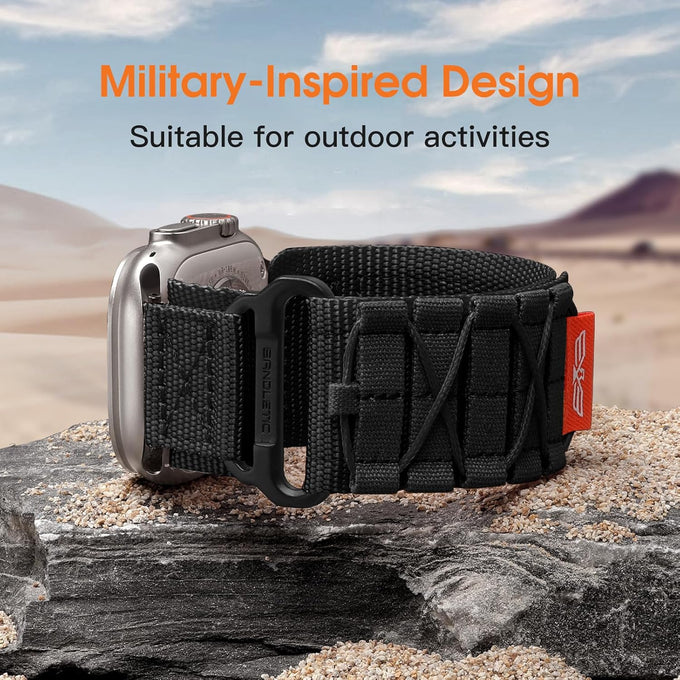 Bandletic Nylon Bands Compatible with Apple Watch Ultra 3/Ultra 2 Band 49mm for Men 46mm 45mm 44mm 42mm(Series 3), Rugged Tactical Sport Strap for iWatch Series 11 10 9 8 7 6 5 4 SE 3 2 1, L-Black