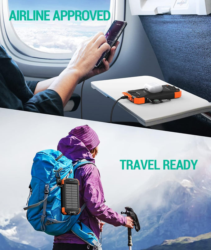 BLAVOR Solar Power Bank 10,000mAh – Wireless Portable Charger, 20W Fast Charging, USB-C Battery Pack with Dual Flashlight