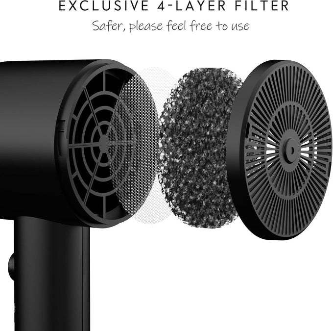 AINA Hair Dryer with Diffuser, Blow Dryer for Women | Advanced Ionic Technology, Ceramic Coating | Cold Shot Features Turbo Heat for Fast Drying and Shine 110V/ALCI (Vader Black)