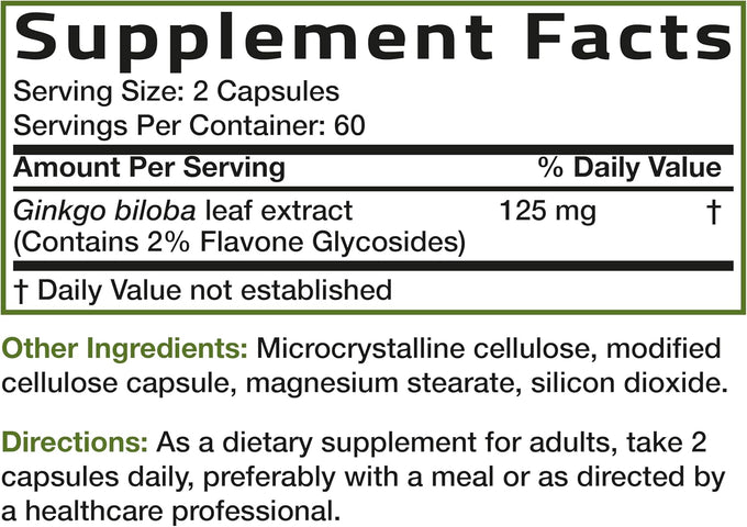 Bronson Ginkgo Biloba Extra Strength Supports Brain Function & Memory Support, 120 Vegetarian Capsules