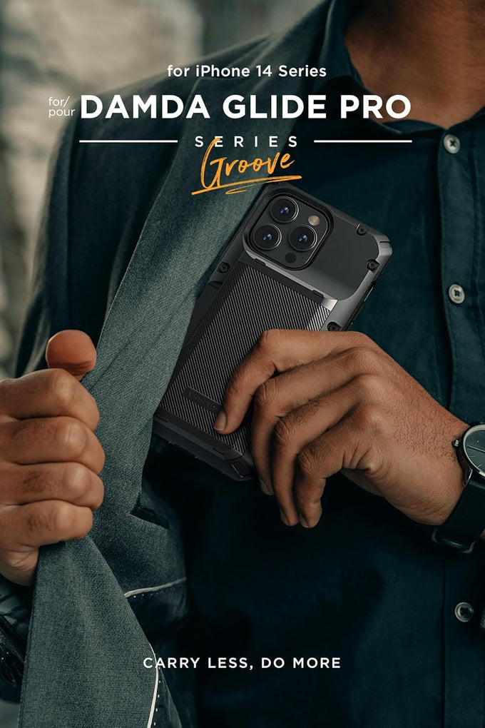 VRS DESIGN Damda Glide Pro Phone Case for iPhone 14 Pro Max, Sturdy Semi Auto Wallet [4 Cards] Case with Card Slot Holder, Compatible for iPhone 14 Pro Max Case (2022) Matte Black