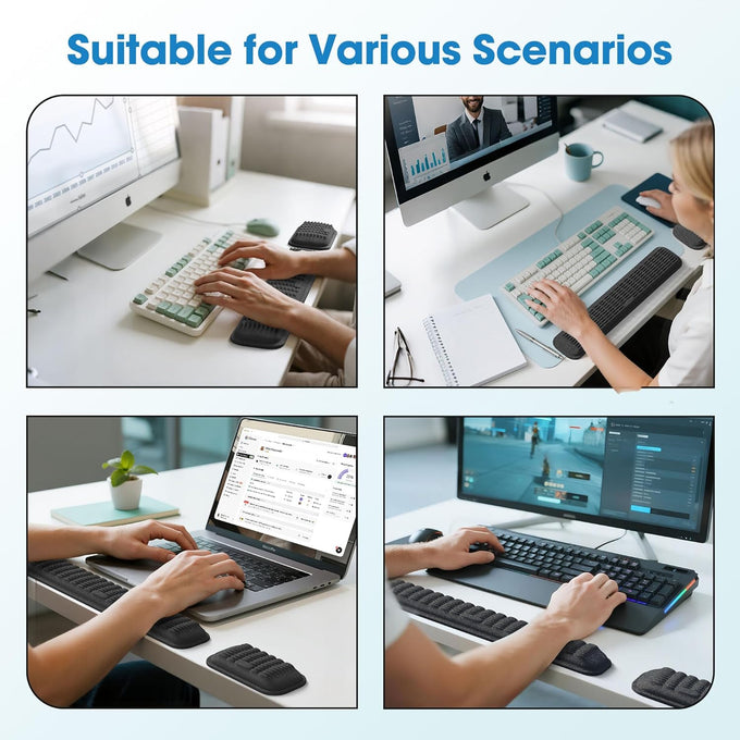 MEKASS Ergonomic Keyboard and Mouse Wrist Rest Set, Soft Memory Foam Support with Non-Slip Silicone Base for Office, Work & Gaming – Classic Black