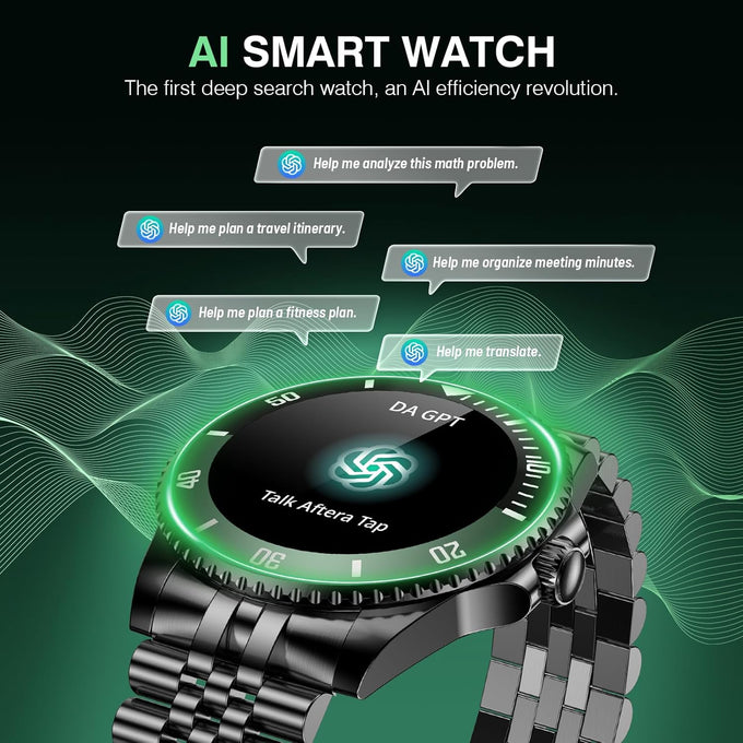 2025 DA GPT Smart Watch with Bluetooth Call,1.19-inch AMOLED Display, 24/7 Heart Rate, Blood Oxygen, Blood Pressure, Sleep Monitor, 107 Sports Fitness Tracker, Compatible Android and iOS Black Green