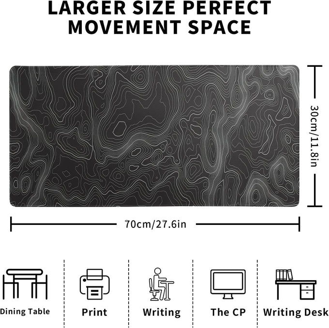 Topographic Contour Extended Big Mouse Pad Large,Gaming Mouse Pad Desk Pad,27.6x11.8 Inch Long Computer Keyboard Mouse Mat Mousepad with 3mm Non-Slip Base and Stitched Edge for Gaming and Office