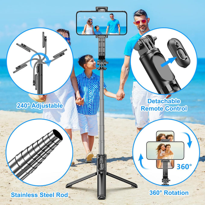 SelfieShow Extendable Selfie Stick Tripod – Wireless Remote, Portable & Lightweight for iPhone & Samsung