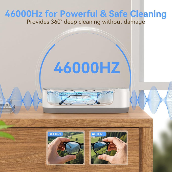 KUNPHY Ultrasonic Jewelry Cleaner, Jewelry Cleaner Machine 12oz 46KHz, Professional Sonic Cleaner with One-Touch Operation, Sonic Cleaner for Rings, Glasses, Jewelry, Dentures White