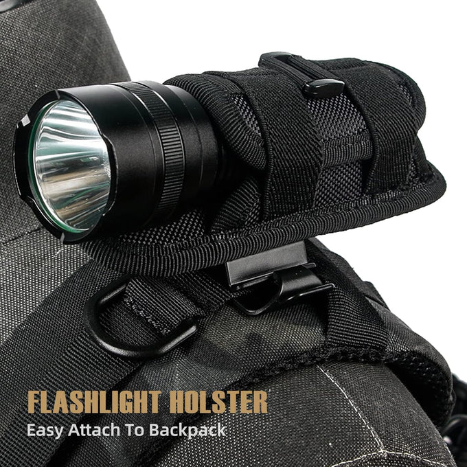 LIVANS Tactical Flashlight Pouch Holster, Rotatable Flashlight Holder Belt Clip Tactical Torch Carry Case with 360 Degree Carabiner Reel Clip