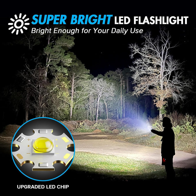 WdtPro LED Flashlight High Lumens SR2000 Pro, 2 Pack Brighter Tactical Flashlights with 5 Modes & Zoomable, Powerful Mini Flash Light for Emergency, Camping, Hiking (Black)