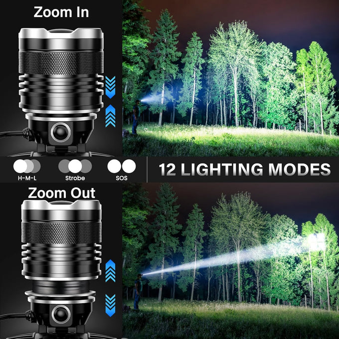 AKNEAR LED Rechargeable Headlamp 99000 High Lumens, 95 Hours Endurance Head Lamp with Zoomable & 12 Modes & IPX7 Waterproof & 125° Adjustable, Super Bright Head Light for Outdoor, Camping, Hard Hat