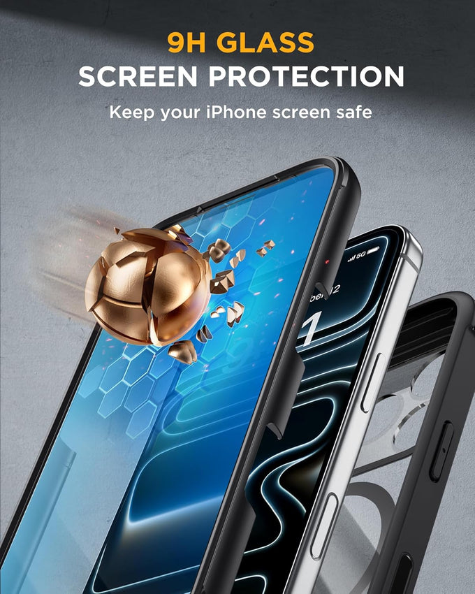 Miracase for iPhone 17 Pro Case 6.3", Full-Body Bumper Military Drop Protection Outdoor Phone Case with Built-in Glass Screen & Full Camera Protector,Camera Control,Compatible with MagSafe,Black