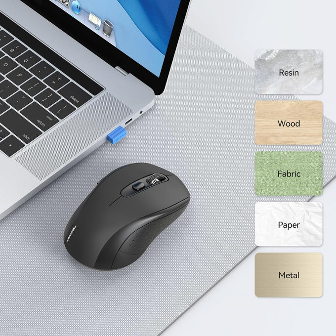 TECKNET Bluetooth Mouse, 4000DPI Wireless Mice for Laptop 2-in-1(BT 5.0/3.0+2.4Ghz) Computer Portable PC Mouse Wireless with USB Receiver for Mac (USB-A+Bluetooth, Black)
