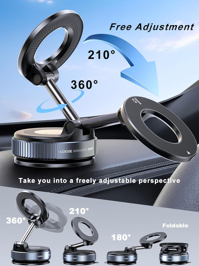 snanlen Upgraded 360° Nano Gel Vacuum Magnetic Phone Holder, Car Phone Holder for Magsafe[108+LBS Strongest Suction & 3000gf Strongest Magnetic], Suction Cup Phone Mount for Car/for iPhone 17 Pro Max