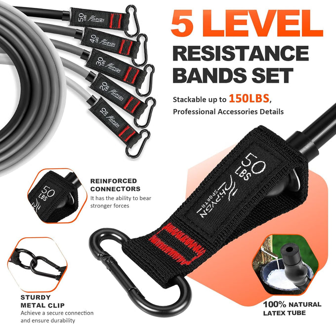HPYGN Resistance Bands Set with Handles for Full Body Workout, Physical Therapy, Yoga