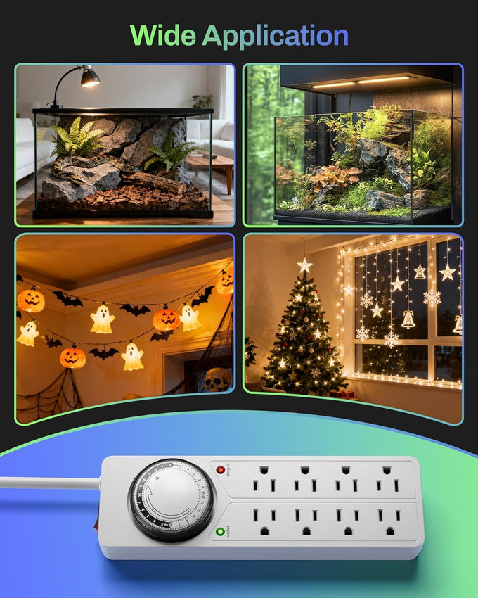 BN-LINK 8 Outlet Surge Protector with Mechanical Timer (4 Outlets Timed, 4 Outlets Always On) - White